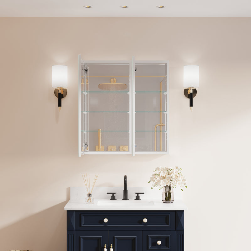 28 in. ×30 in. Copper-Free Tri-Views Mirror Medicine Cabinet with Adjustable Shelves and Dual Swing Doors