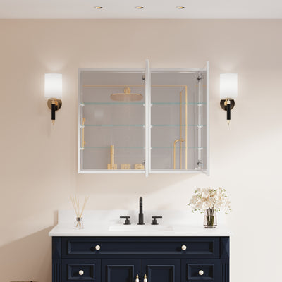 36 in. ×30 in. Copper-Free Tri-Views Mirror Medicine Cabinet with Adjustable Shelves and Dual Swing Doors