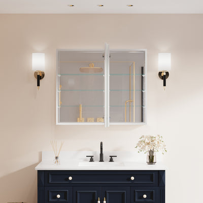 36 in. ×30 in. Copper-Free Tri-Views Mirror Medicine Cabinet with Adjustable Shelves and Dual Swing Doors