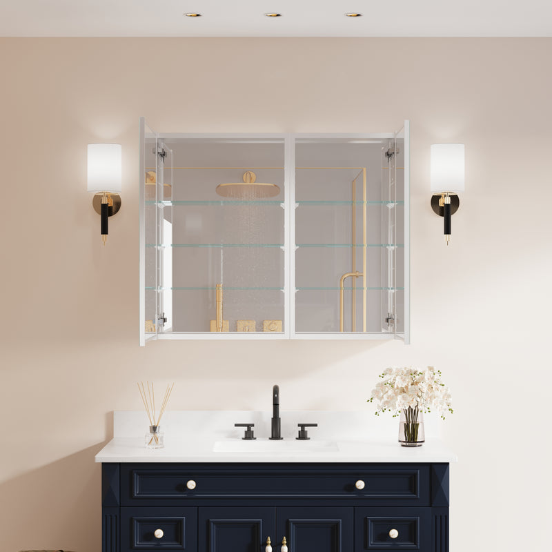 36 in. ×30 in. Copper-Free Tri-Views Mirror Medicine Cabinet with Adjustable Shelves and Dual Swing Doors