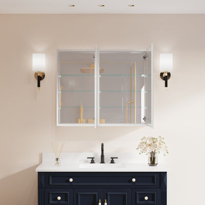 36 in. ×30 in. Copper-Free Tri-Views Mirror Medicine Cabinet with Adjustable Shelves and Dual Swing Doors