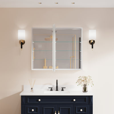 36 in. ×30 in. Copper-Free Tri-Views Mirror Medicine Cabinet with Adjustable Shelves and Dual Swing Doors