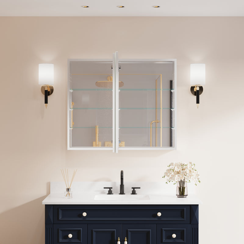 36 in. ×30 in. Copper-Free Tri-Views Mirror Medicine Cabinet with Adjustable Shelves and Dual Swing Doors