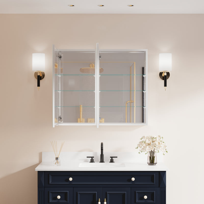 36 in. ×30 in. Copper-Free Tri-Views Mirror Medicine Cabinet with Adjustable Shelves and Dual Swing Doors