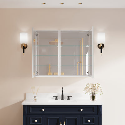 36 in. ×30 in. Copper-Free Tri-Views Mirror Medicine Cabinet with Adjustable Shelves and Dual Swing Doors
