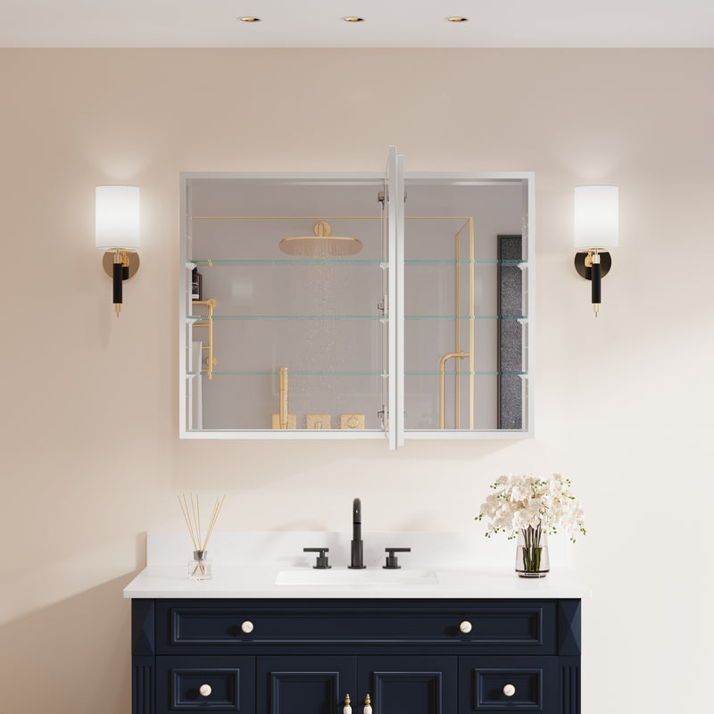 40 in. ×30 in. Copper-Free Tri-Views Mirror Medicine Cabinet with Adjustable Shelves and Dual Swing Doors