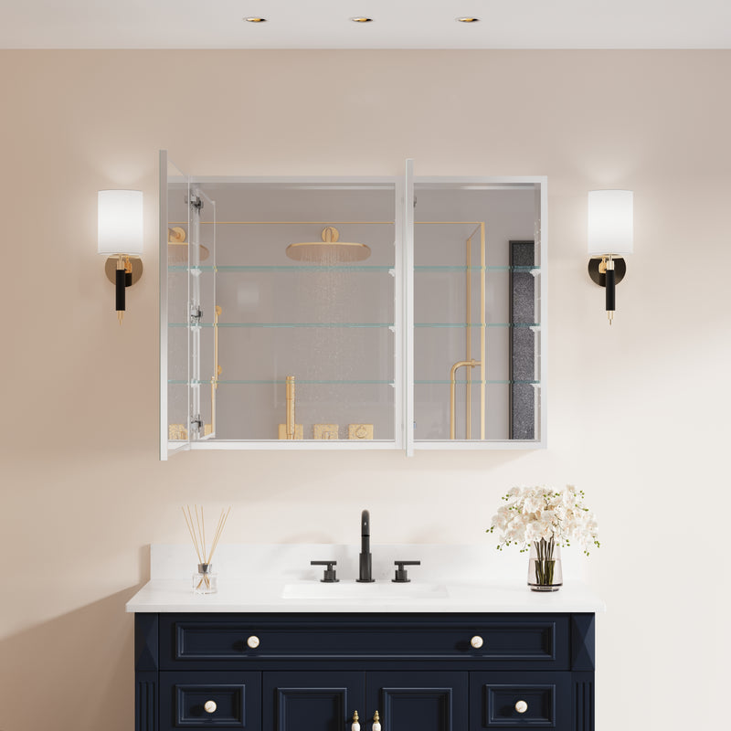 40 in. ×30 in. Copper-Free Tri-Views Mirror Medicine Cabinet with Adjustable Shelves and Dual Swing Doors