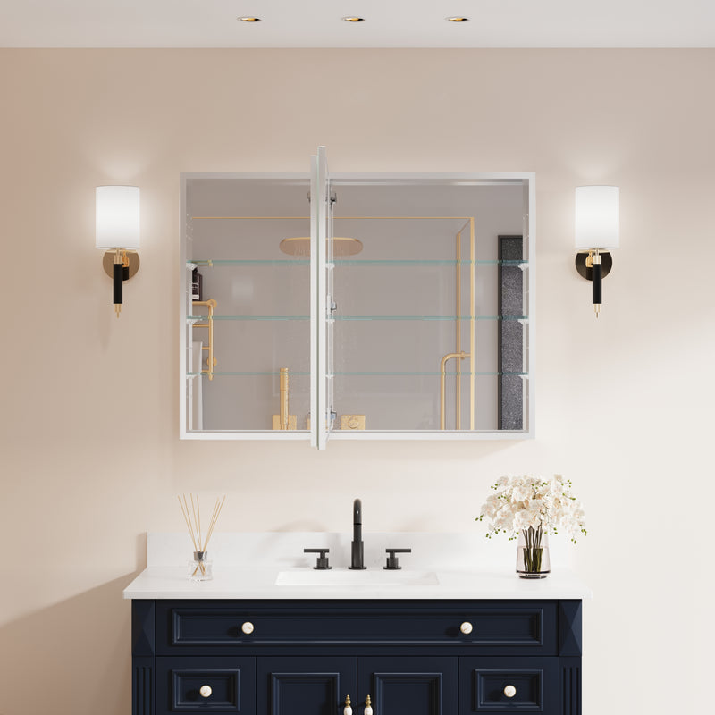 40 in. ×30 in. Copper-Free Tri-Views Mirror Medicine Cabinet with Adjustable Shelves and Dual Swing Doors