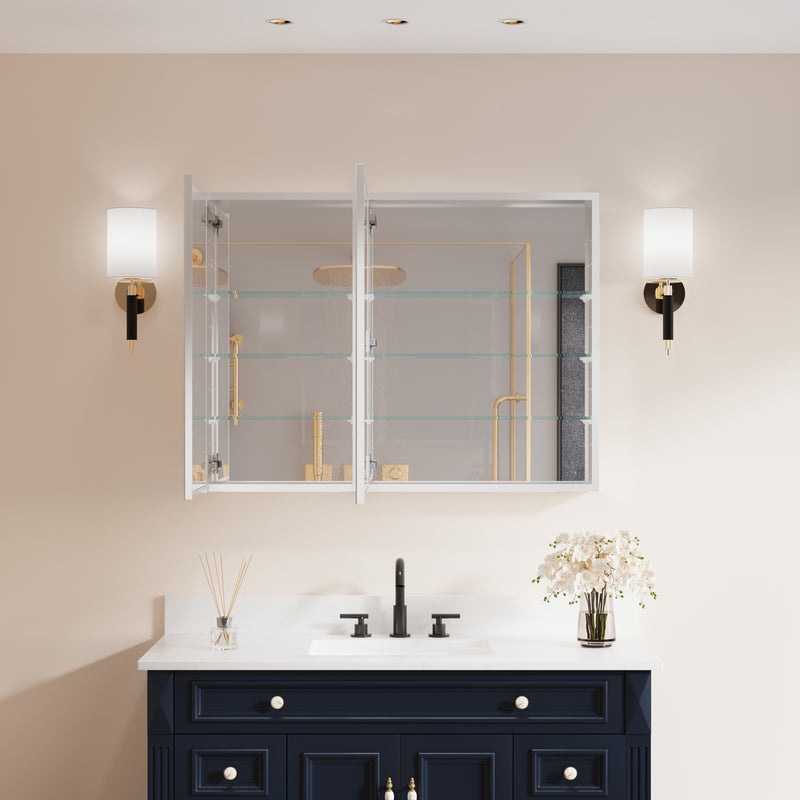 40 in. ×30 in. Copper-Free Tri-Views Mirror Medicine Cabinet with Adjustable Shelves and Dual Swing Doors