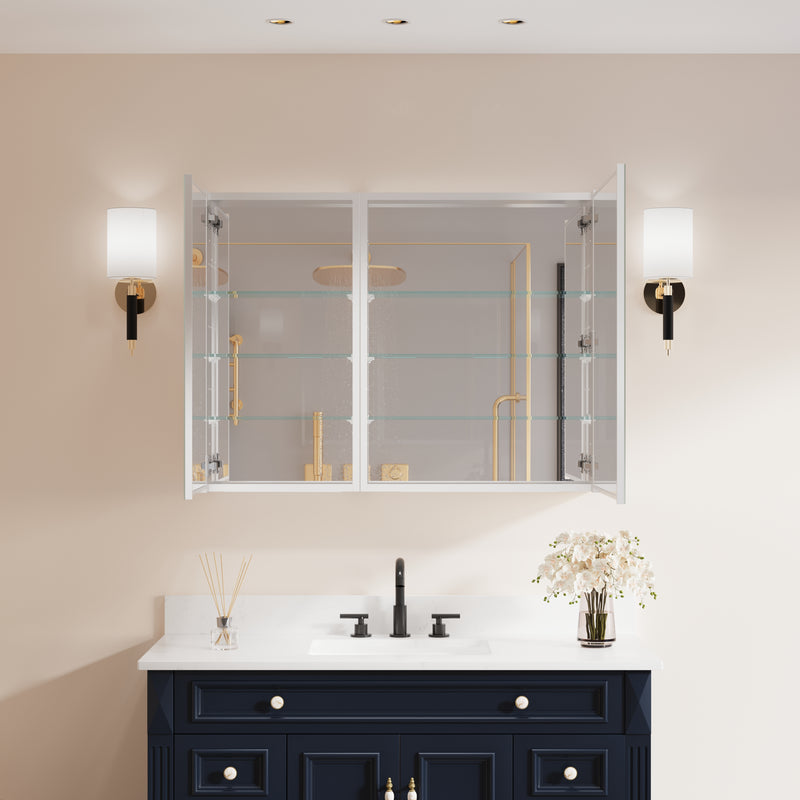 40 in. ×30 in. Copper-Free Tri-Views Mirror Medicine Cabinet with Adjustable Shelves and Dual Swing Doors