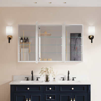 52 in. ×30 in. Copper-Free Tri-Views Mirror Medicine Cabinet with Adjustable Shelves and 3 Doors
