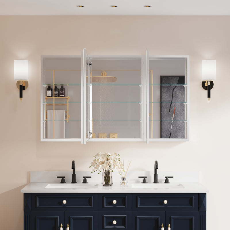 52 in. ×30 in. Copper-Free Tri-Views Mirror Medicine Cabinet with Adjustable Shelves and 3 Doors