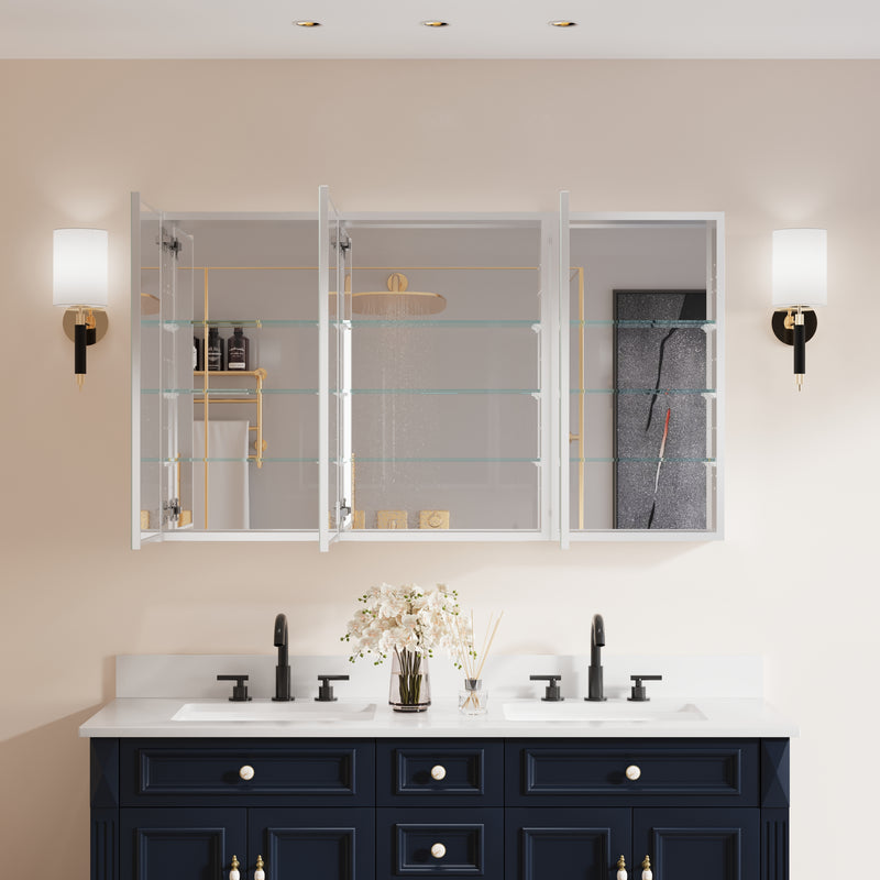 52 in. ×30 in. Copper-Free Tri-Views Mirror Medicine Cabinet with Adjustable Shelves and 3 Doors