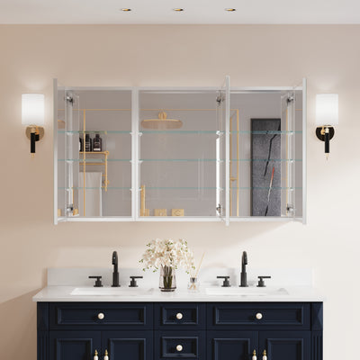 52 in. ×30 in. Copper-Free Tri-Views Mirror Medicine Cabinet with Adjustable Shelves and 3 Doors