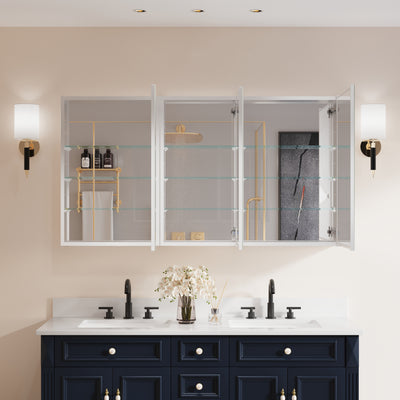 56 in. ×30 in. Copper-Free Tri-Views Mirror Medicine Cabinet with Adjustable Shelves and 3 Doors