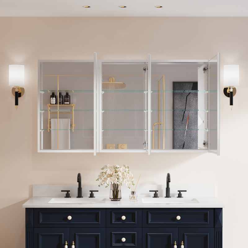 56 in. ×30 in. Copper-Free Tri-Views Mirror Medicine Cabinet with Adjustable Shelves and 3 Doors