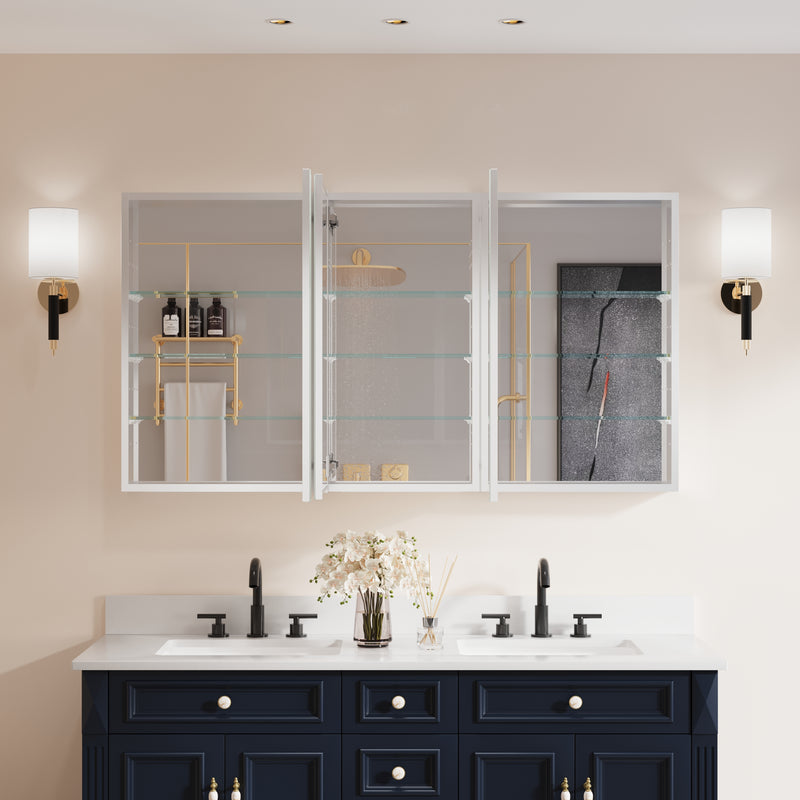 56 in. ×30 in. Copper-Free Tri-Views Mirror Medicine Cabinet with Adjustable Shelves and 3 Doors