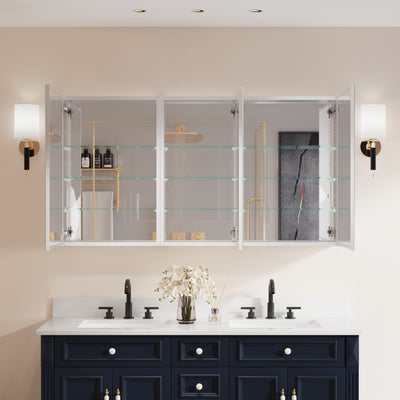 56 in. ×30 in. Copper-Free Tri-Views Mirror Medicine Cabinet with Adjustable Shelves and 3 Doors