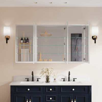 56 in. ×30 in. Copper-Free Tri-Views Mirror Medicine Cabinet with Adjustable Shelves and 3 Doors