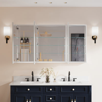 56 in. ×30 in. Copper-Free Tri-Views Mirror Medicine Cabinet with Adjustable Shelves and 3 Doors