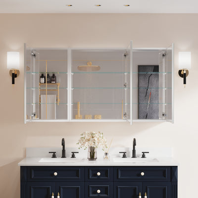 56 in. ×30 in. Copper-Free Tri-Views Mirror Medicine Cabinet with Adjustable Shelves and 3 Doors