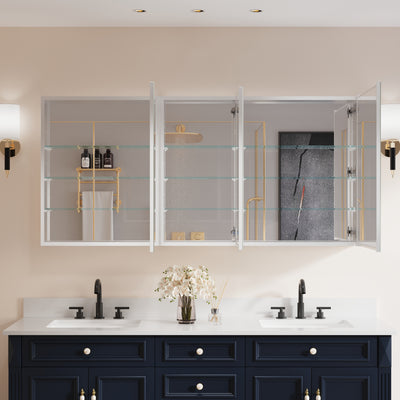 64 in. ×30 in. Copper-Free Tri-Views Mirror Medicine Cabinet with Adjustable Shelves and 3 Doors