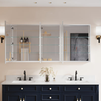 64 in. ×30 in. Copper-Free Tri-Views Mirror Medicine Cabinet with Adjustable Shelves and 3 Doors