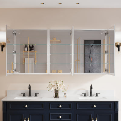 64 in. ×30 in. Copper-Free Tri-Views Mirror Medicine Cabinet with Adjustable Shelves and 3 Doors