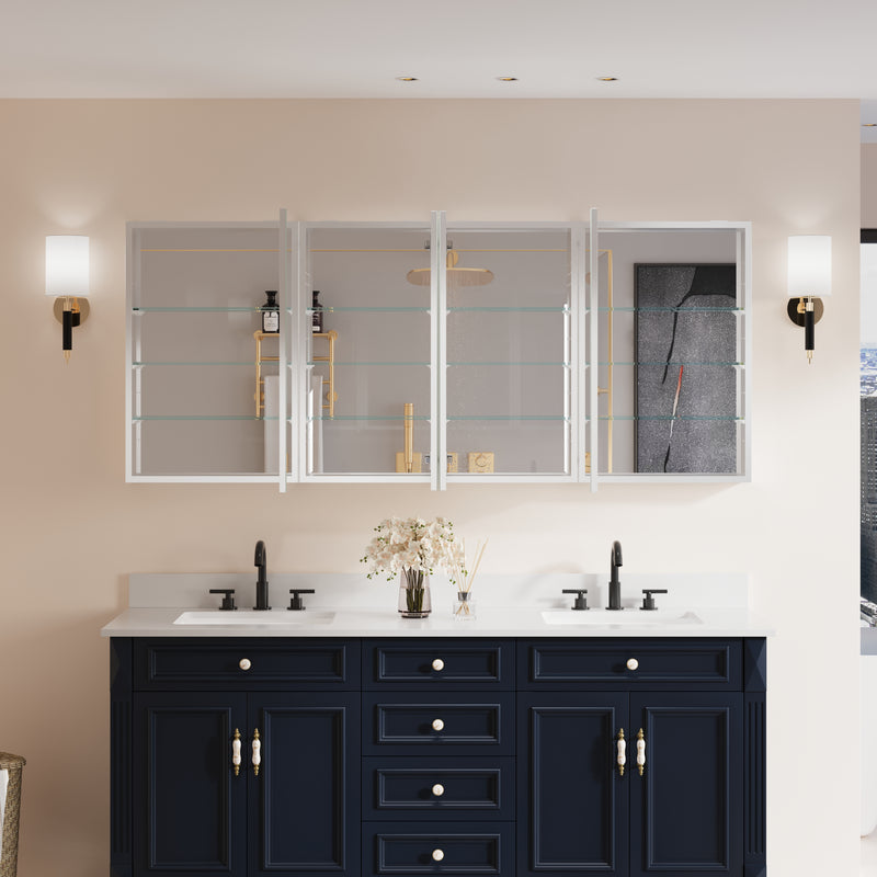 72 in. ×30 in. Copper-Free Tri-Views Mirror Medicine Cabinet with Adjustable Shelves and Dual Swing Doors