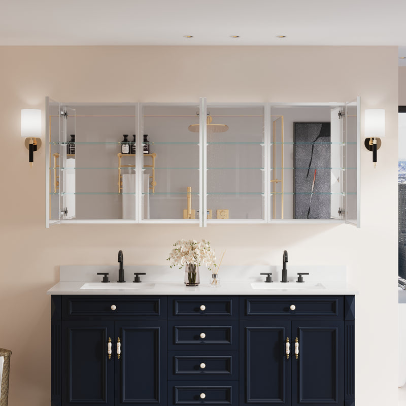 72 in. ×30 in. Copper-Free Tri-Views Mirror Medicine Cabinet with Adjustable Shelves and Dual Swing Doors