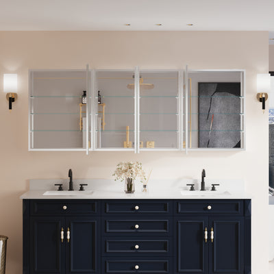 80 in. ×30 in. Copper-Free Tri-Views Mirror Medicine Cabinet with Adjustable Shelves and Dual Swing Doors