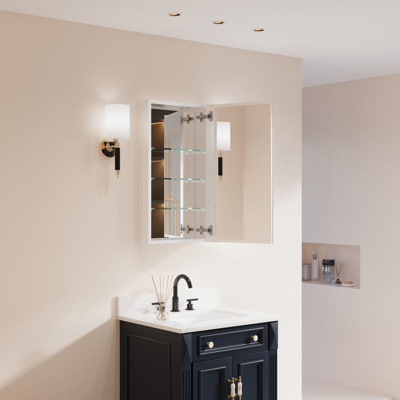 16 in. ×30 in. Copper-Free Tri-Views Mirror Medicine Cabinet with Adjustable Shelves and Right Swing Door