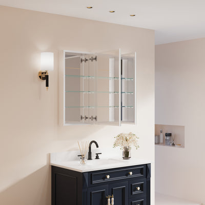 28 in. ×30 in. Copper-Free Tri-Views Mirror Medicine Cabinet with Adjustable Shelves and Dual Swing Doors
