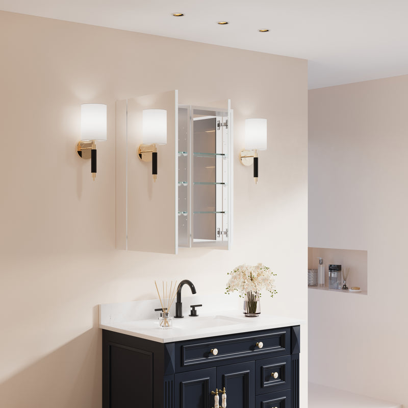 28 in. ×30 in. Copper-Free Tri-Views Mirror Medicine Cabinet with Adjustable Shelves and Dual Swing Doors