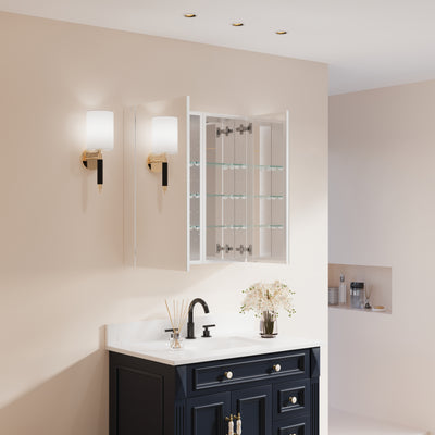 28 in. ×30 in. Copper-Free Tri-Views Mirror Medicine Cabinet with Adjustable Shelves and Dual Swing Doors