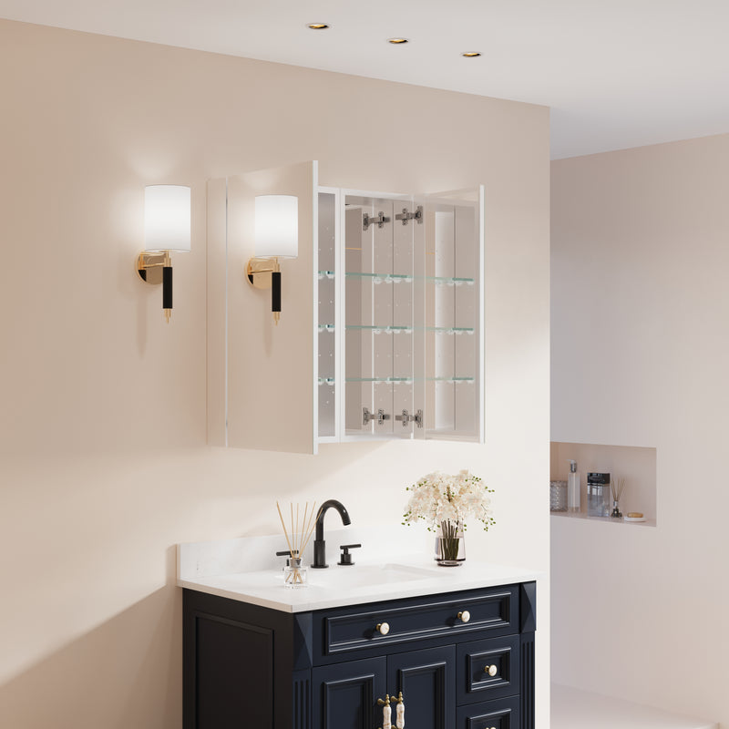 28 in. ×30 in. Copper-Free Tri-Views Mirror Medicine Cabinet with Adjustable Shelves and Dual Swing Doors