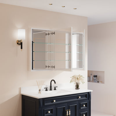 36 in. ×30 in. Copper-Free Tri-Views Mirror Medicine Cabinet with Adjustable Shelves and Dual Swing Doors