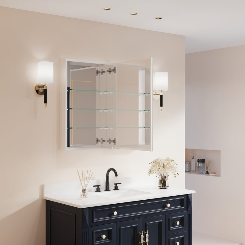 36 in. ×30 in. Copper-Free Tri-Views Mirror Medicine Cabinet with Adjustable Shelves and Dual Swing Doors