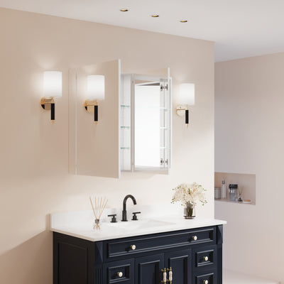36 in. ×30 in. Copper-Free Tri-Views Mirror Medicine Cabinet with Adjustable Shelves and Dual Swing Doors