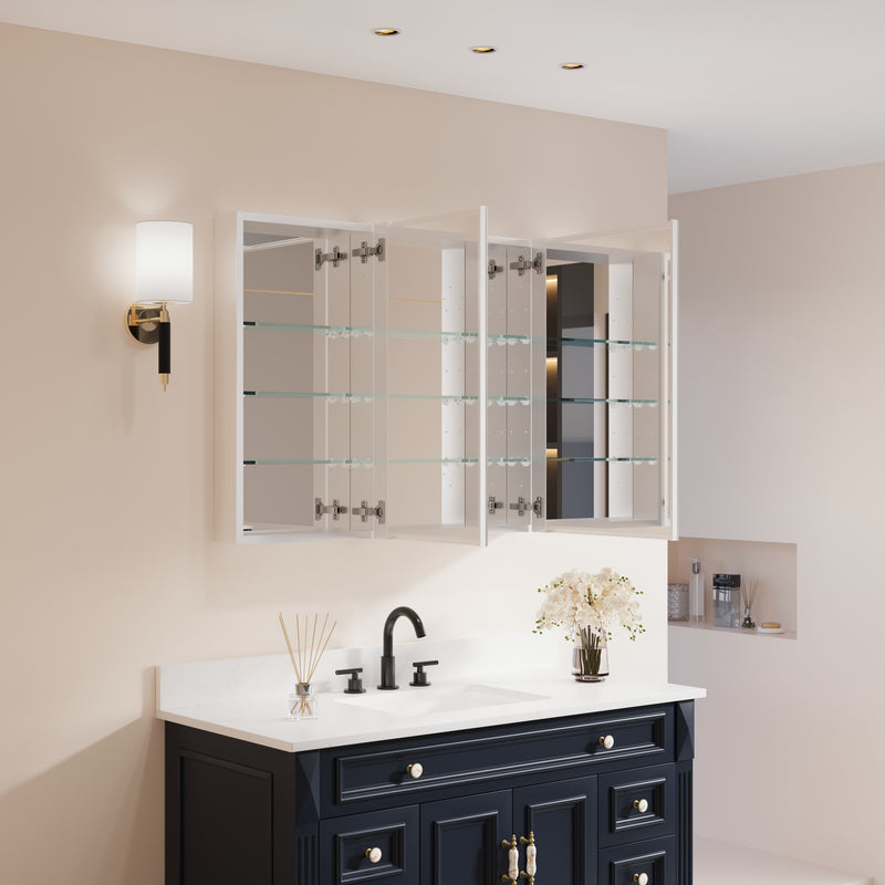 36 in. ×30 in. Copper-Free Tri-Views Mirror Medicine Cabinet with Adjustable Shelves and Dual Swing Doors