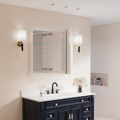 36 in. ×30 in. Copper-Free Tri-Views Mirror Medicine Cabinet with Adjustable Shelves and Dual Swing Doors