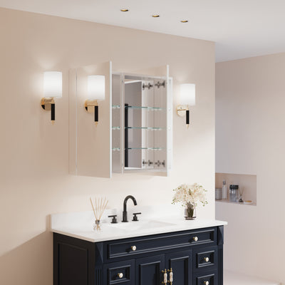 36 in. ×30 in. Copper-Free Tri-Views Mirror Medicine Cabinet with Adjustable Shelves and Dual Swing Doors