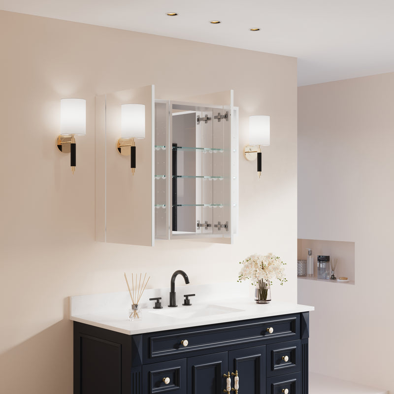 36 in. ×30 in. Copper-Free Tri-Views Mirror Medicine Cabinet with Adjustable Shelves and Dual Swing Doors