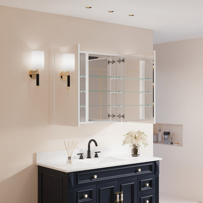 36 in. ×30 in. Copper-Free Tri-Views Mirror Medicine Cabinet with Adjustable Shelves and Dual Swing Doors