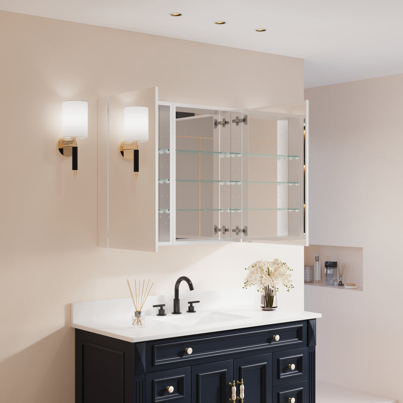 36 in. ×30 in. Copper-Free Tri-Views Mirror Medicine Cabinet with Adjustable Shelves and Dual Swing Doors