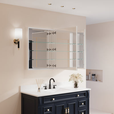 40 in. ×30 in. Copper-Free Tri-Views Mirror Medicine Cabinet with Adjustable Shelves and Dual Swing Doors