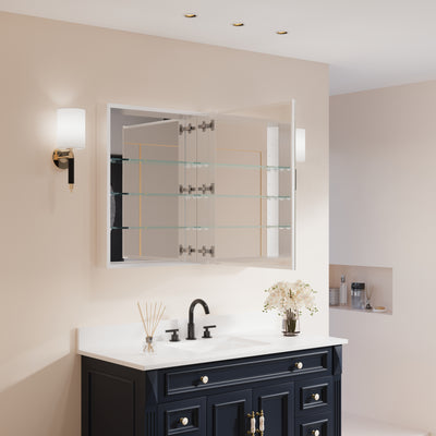 40 in. ×30 in. Copper-Free Tri-Views Mirror Medicine Cabinet with Adjustable Shelves and Dual Swing Doors