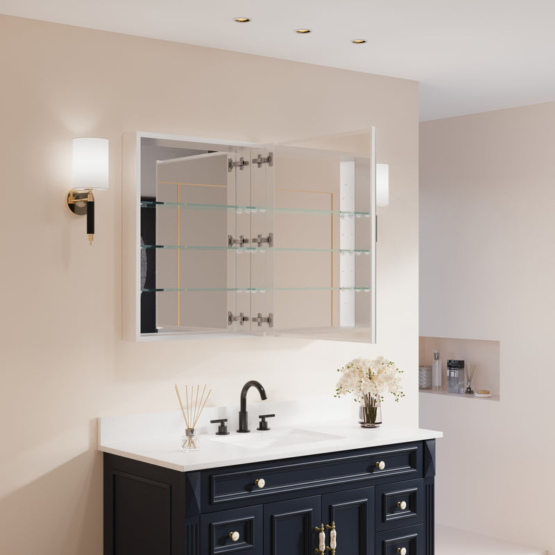 40 in. ×30 in. Copper-Free Tri-Views Mirror Medicine Cabinet with Adjustable Shelves and Dual Swing Doors