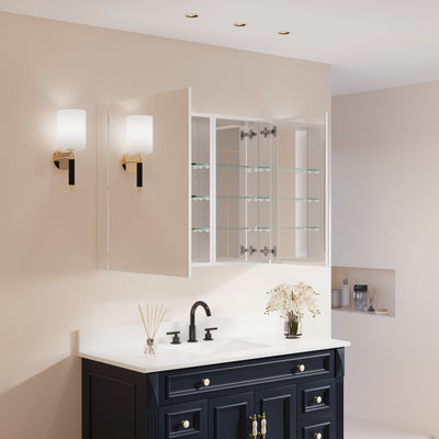 40 in. ×30 in. Copper-Free Tri-Views Mirror Medicine Cabinet with Adjustable Shelves and Dual Swing Doors