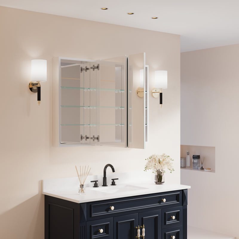 40 in. ×30 in. Copper-Free Tri-Views Mirror Medicine Cabinet with Adjustable Shelves and Dual Swing Doors